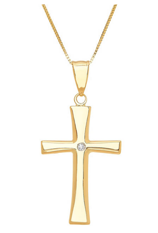 14K Diamond-Accent Cross Pendant, 18" Box Chain