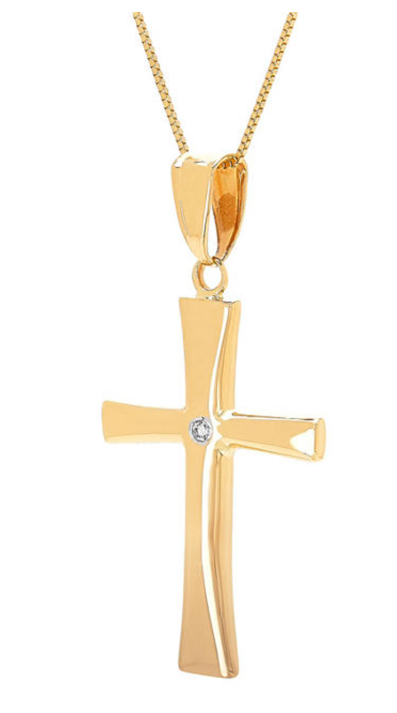 14K Diamond-Accent Cross Pendant, 18" Box Chain