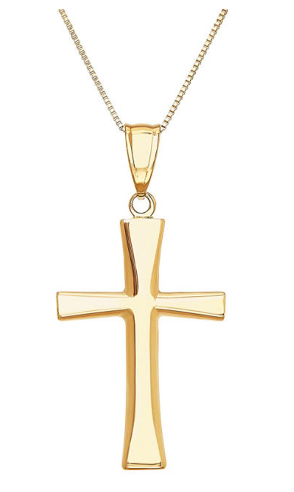 14K Diamond-Accent Cross Pendant, 18" Box Chain