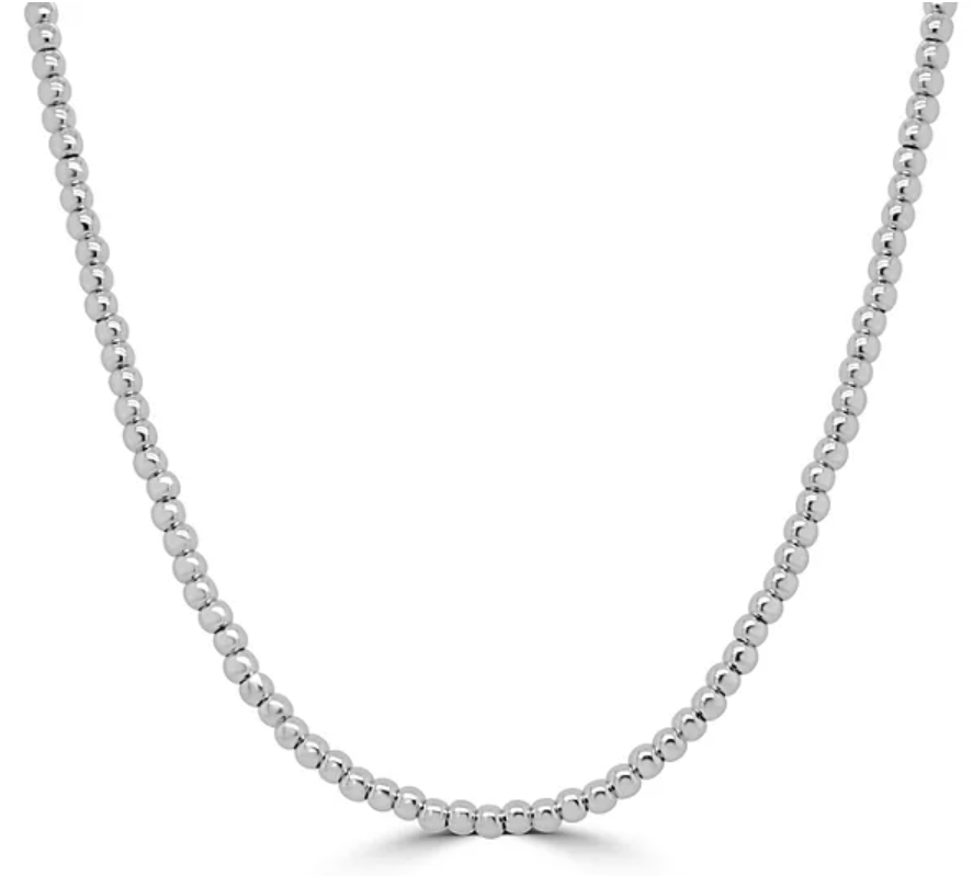 High Polish 3mm Beaded Necklace Adjustable in Sterling Silver, 16-18"