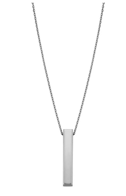 14K White Gold Polished Vertical Bar Pendant Necklace