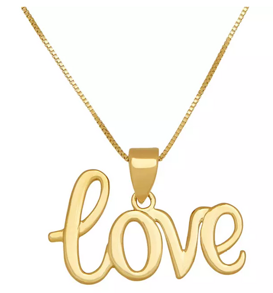 18" "Love" Script Pendant in 14K Yellow Gold