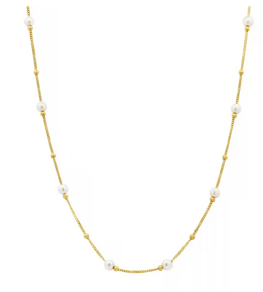 Mommy and Me Girls 14K Freshwater Cultured Pearl and High Polish Bead Necklace, 15"