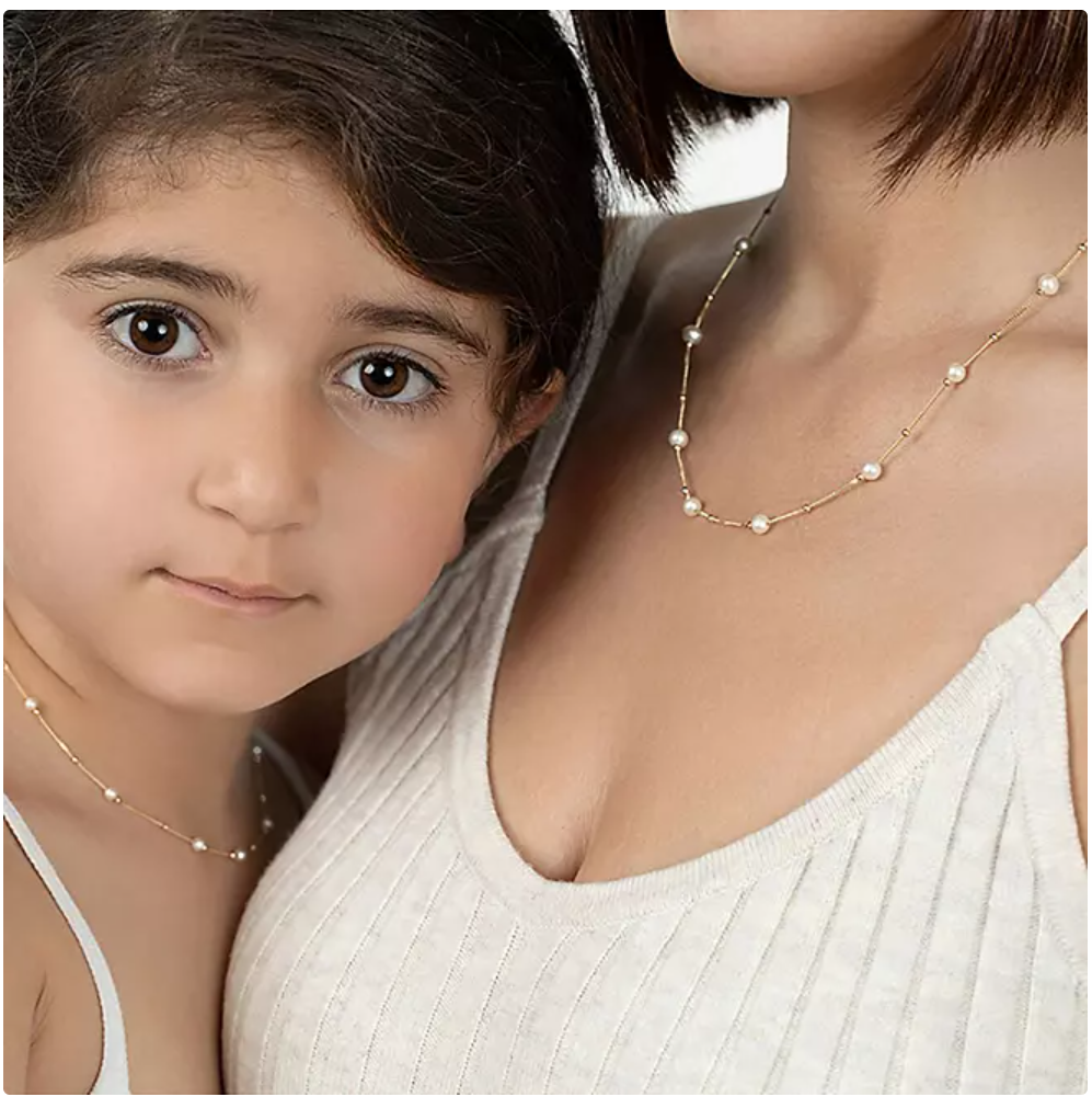 Mommy and Me Girls 14K Freshwater Cultured Pearl and High Polish Bead Necklace, 15"