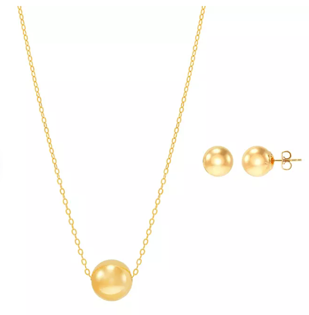 10MM Bead Pendant and Earrings Set in 14K Yellow Gold