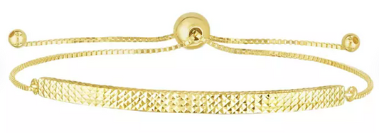 Diamond Cut Curved Bar Bolo Bracelet in 14K Yellow Gold