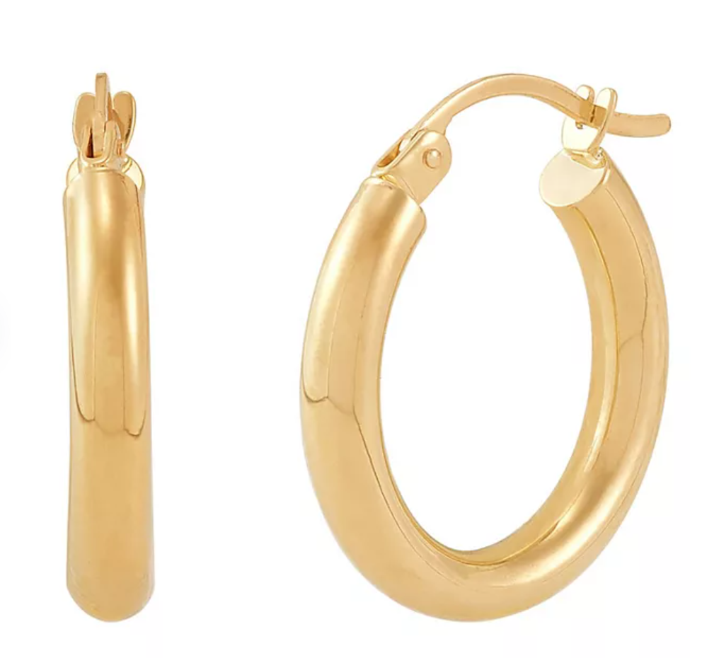 14K Yellow Gold High Polish Round Tube Hoop Earrings