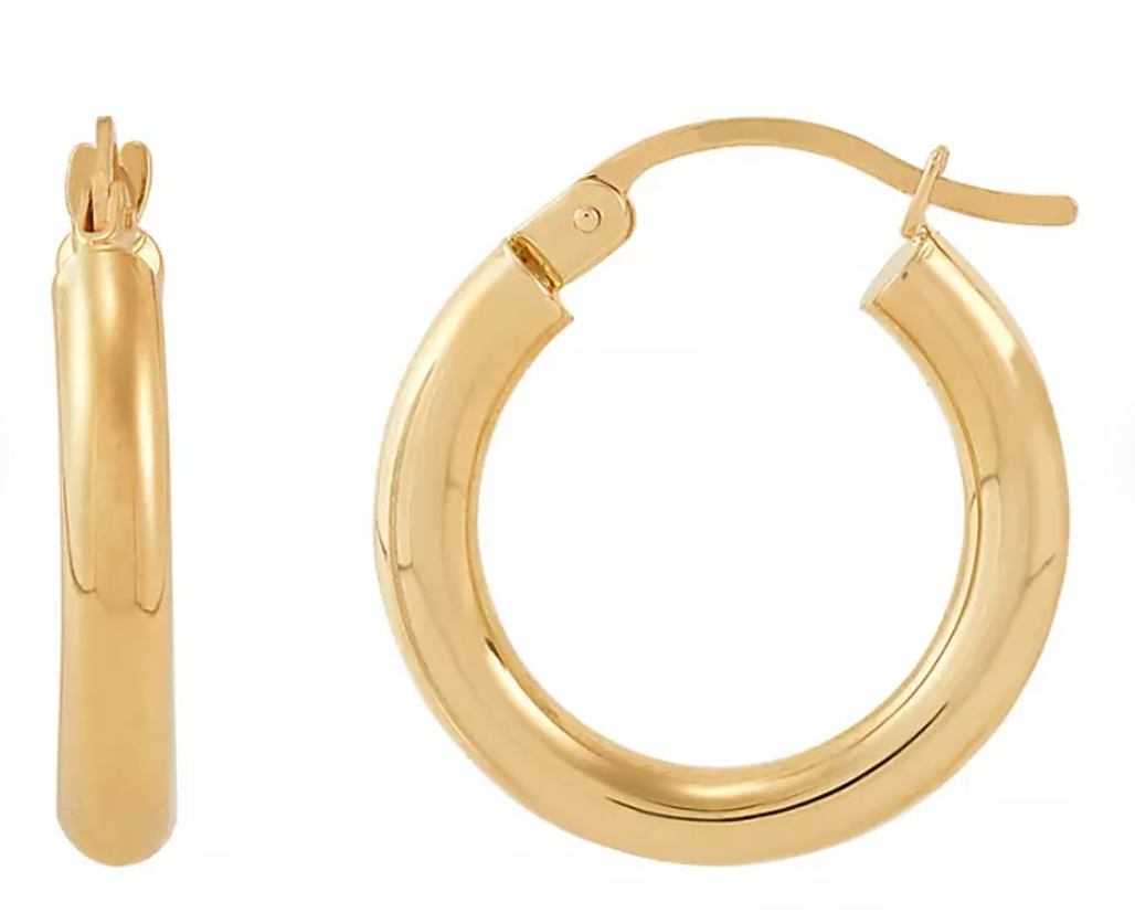 14K Yellow Gold High Polish Round Tube Hoop Earrings