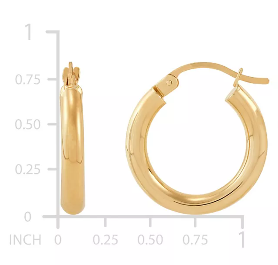 14K Yellow Gold High Polish Round Tube Hoop Earrings