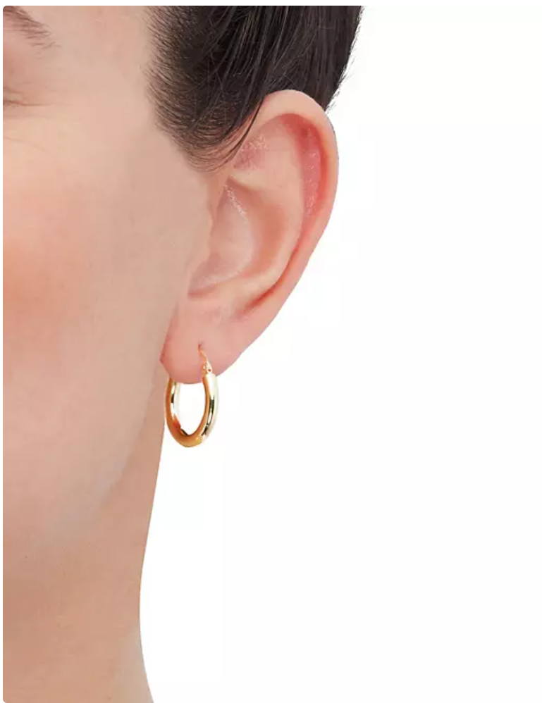 14K Yellow Gold High Polish Round Tube Hoop Earrings