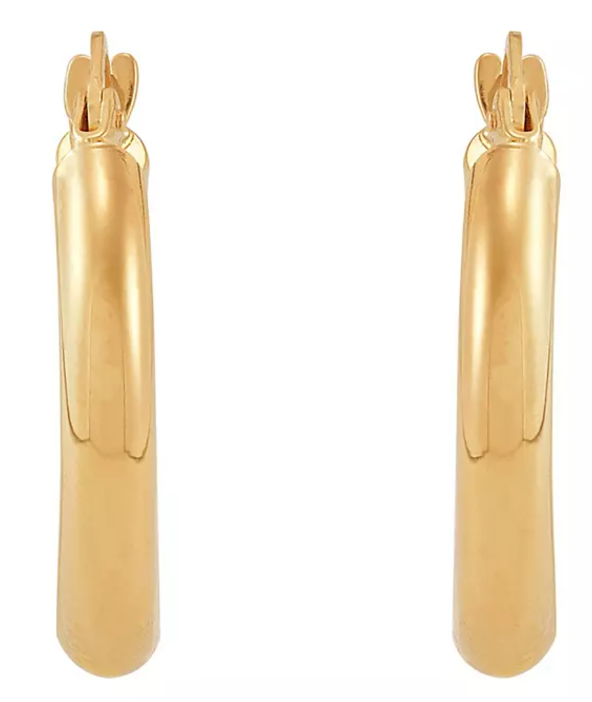 14K Yellow Gold High Polish Round Tube Hoop Earrings