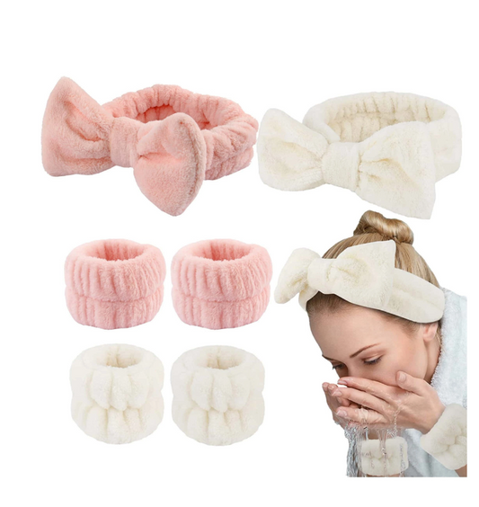 3pcs Plush Wristband Set, Face Washing Headband, Spa Bracelet, Coral Fleece Sweatband, Waterproof Hair Tie,