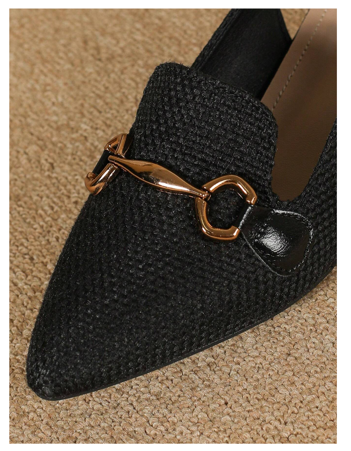 New Arrival High-end Pointed Toe Mules Shoes For Women With Chunky Heels Metal Buckle Ankle Straps