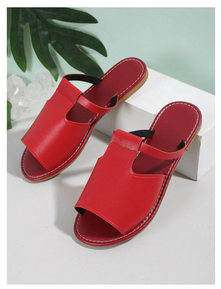 Women Cut Out Burgundy  Slide Flat Sandals