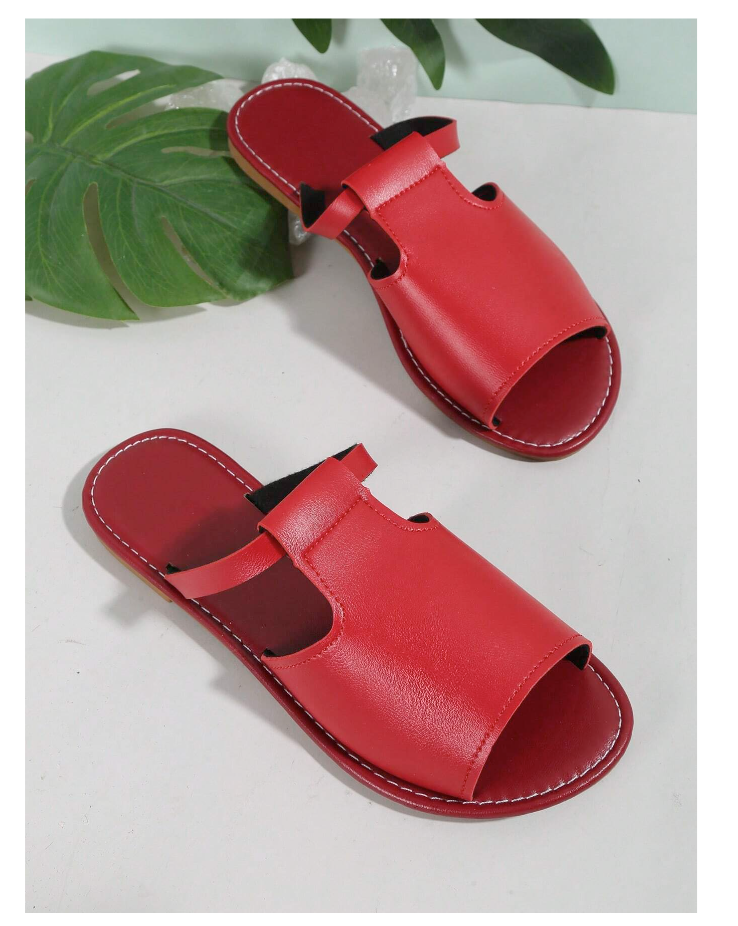 Women Cut Out Burgundy  Slide Flat Sandals