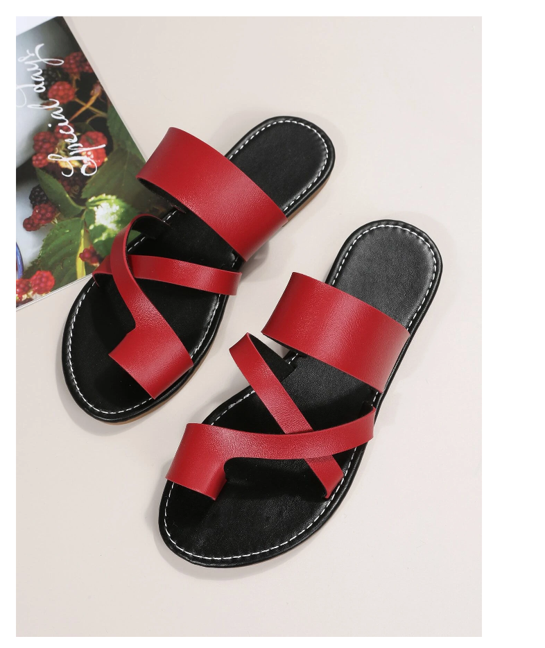 Women Red Cross Strap Sandals, Fashionable Toe Ring Thong Sandals