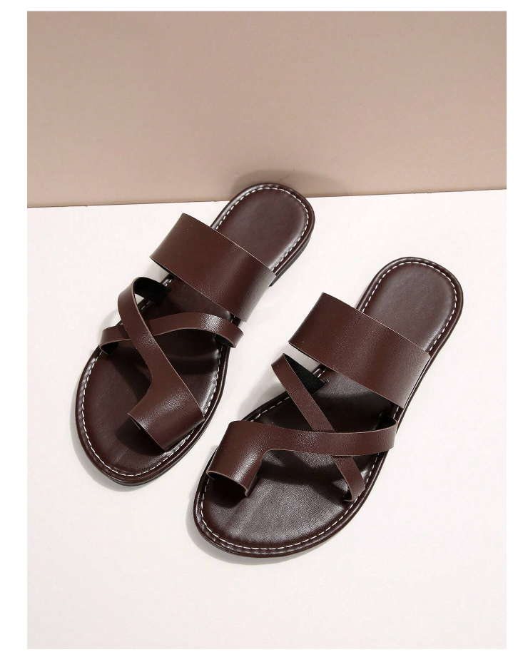 Coffee Brown Women Criss Cross Thong Sandals