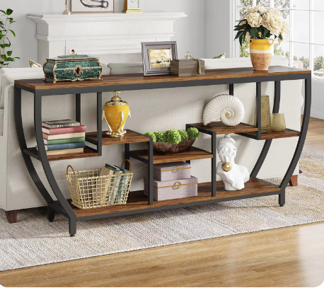 70.9Inch Long Sofa Table with Shelves