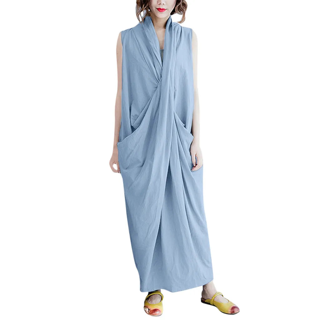 Sleeveless Deep V Neck Robes