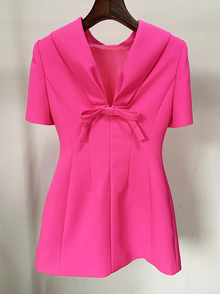 Short Sleeve Back V Bow Dress