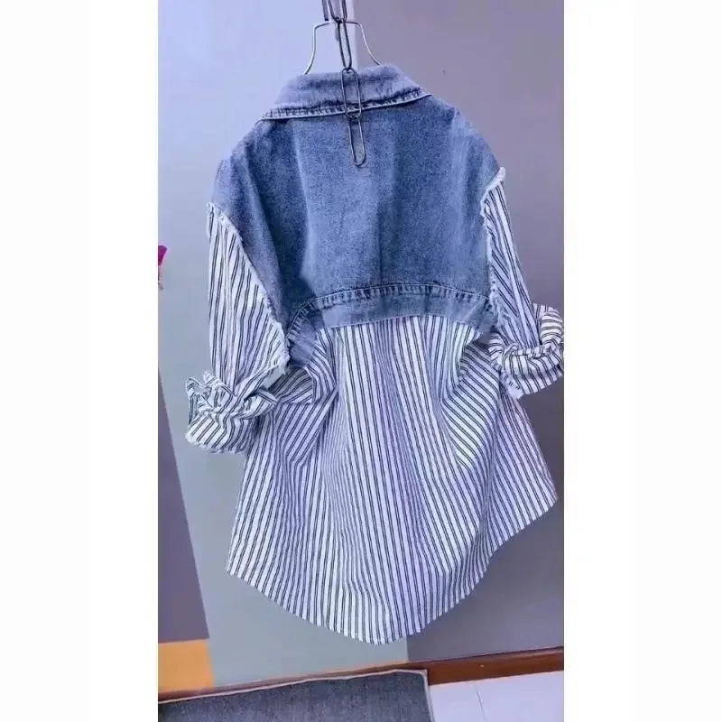 Fashion Striped Denim Jacket