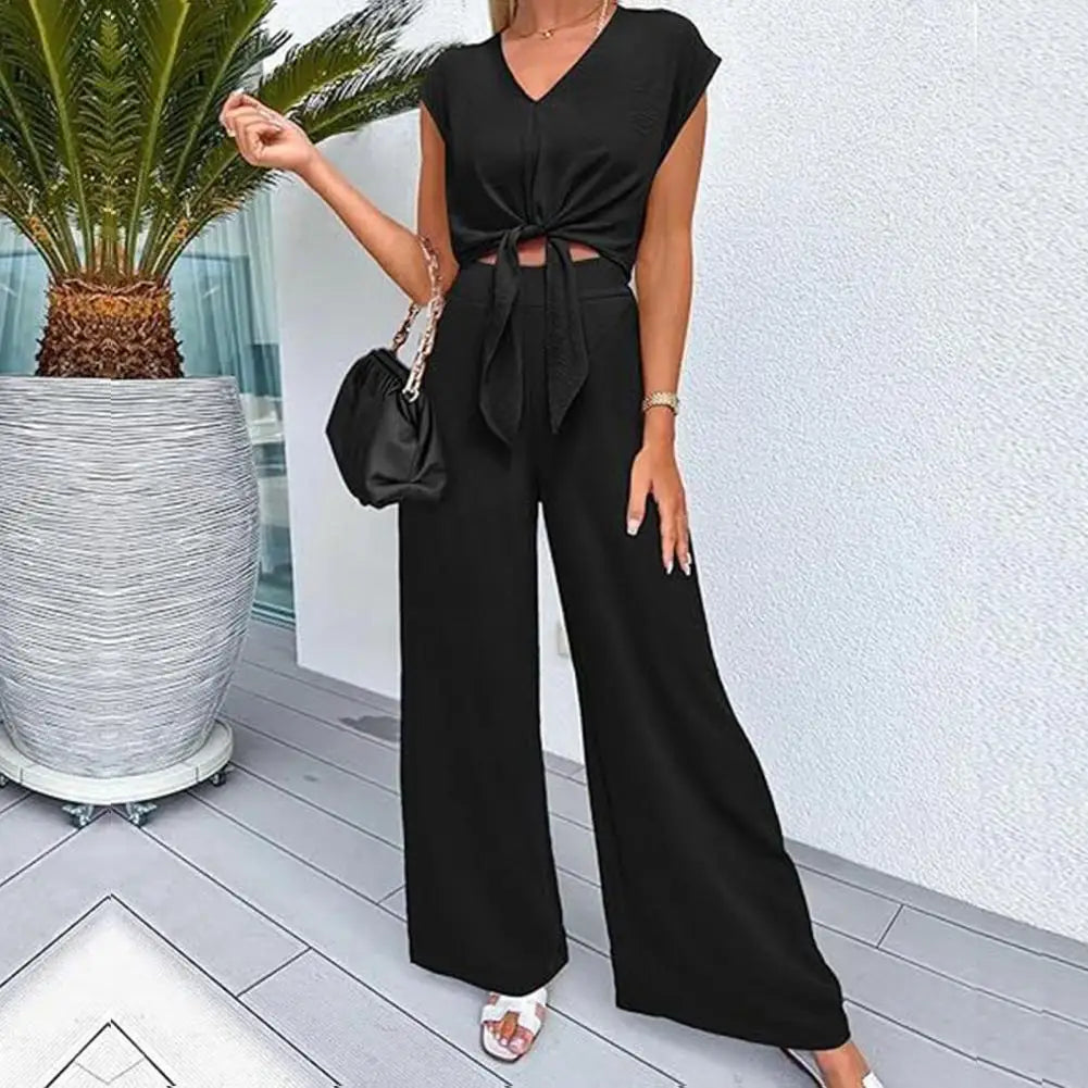 Lace-up Knot Top Pants Set