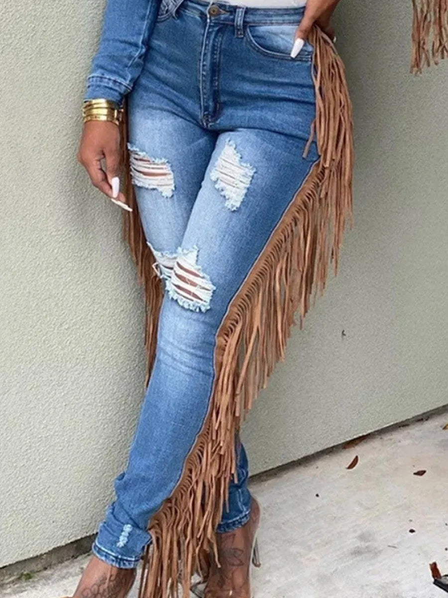 Plus Size summer jeans Tassel Design