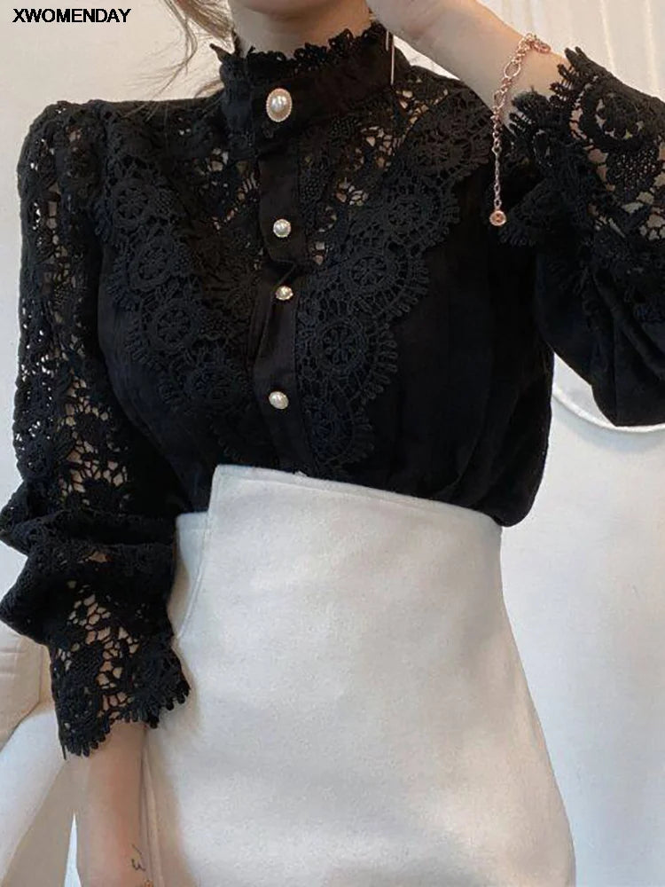 Chiffon Button Turtleneck Shirt