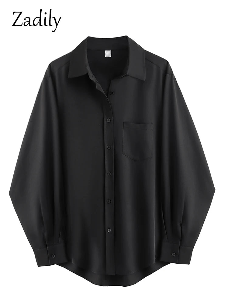 Full Sleeve Oversize Black Women Basic Shirt