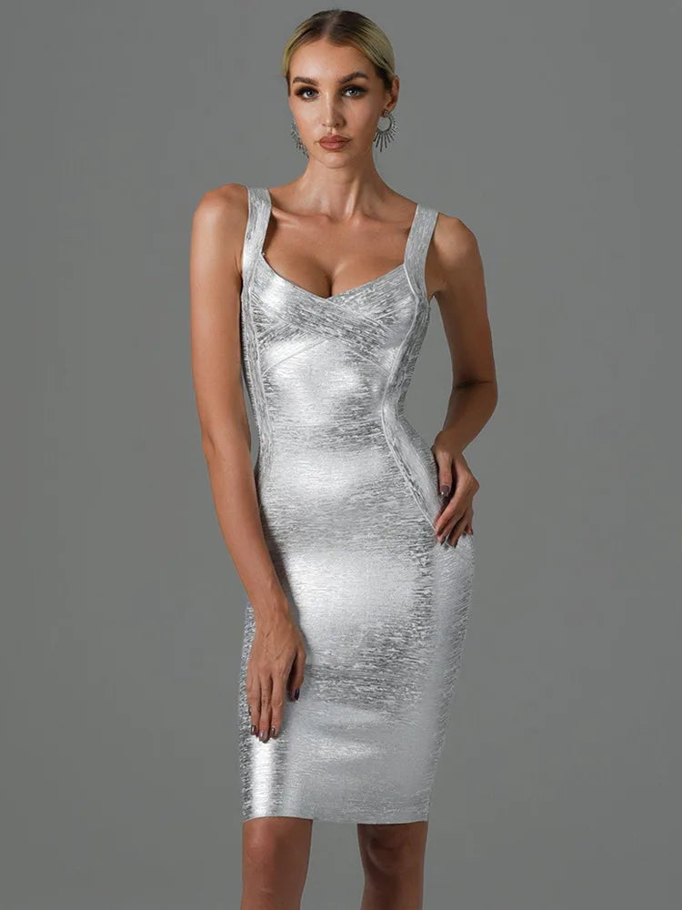 Sleeveless Backless Gold Silver Bronzing Bandage Dress