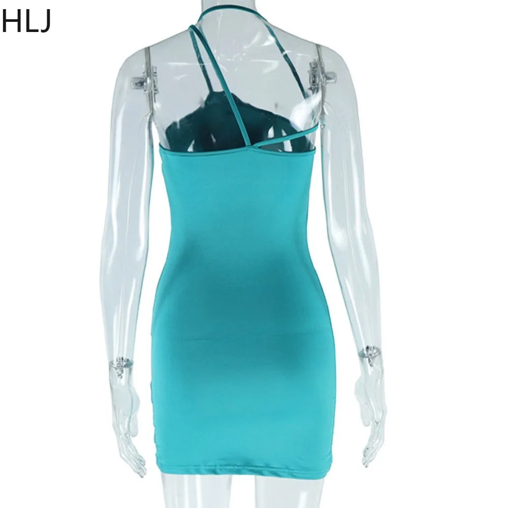 Halter Solid Color Flower Design Bodycon Mini Dress