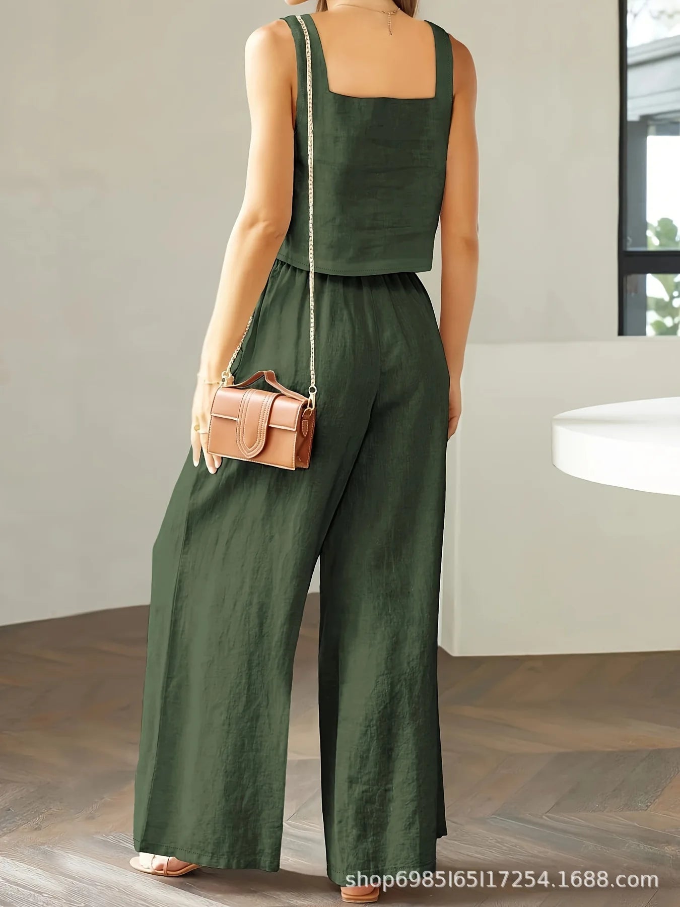 Sleeveless Loose Wide-leg Long Pants Set