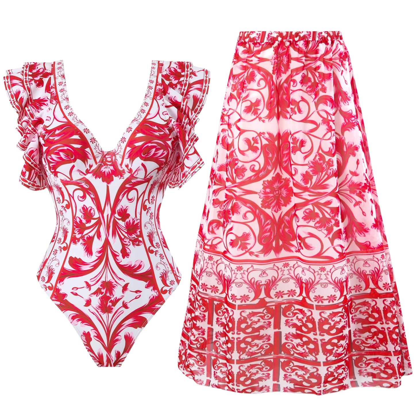 Two Piece Swimsuit Beach Skirt