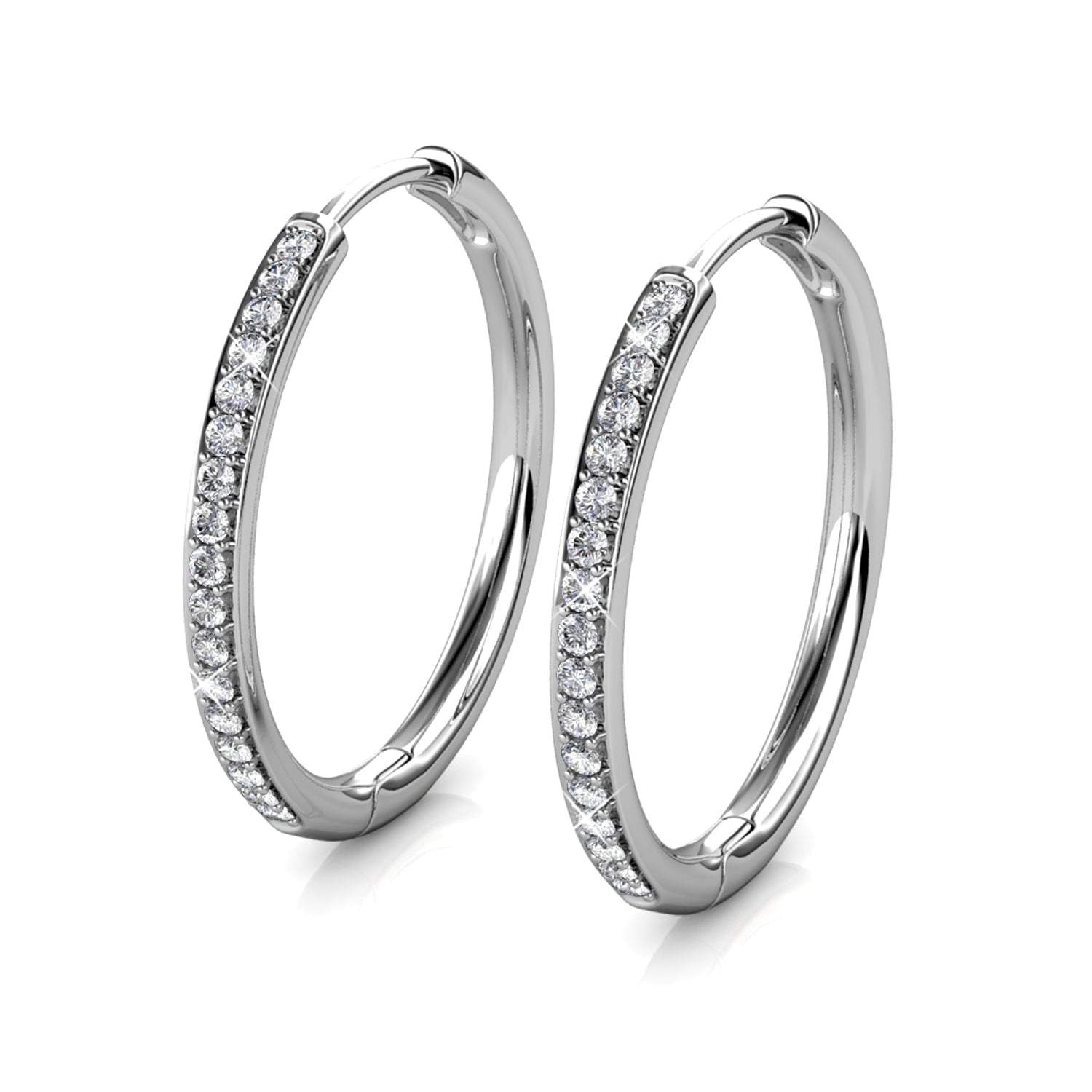 Bianca 18K White Gold Hoop Earrings with Swarovski Crystals, Crystal Drop Dangle Earrings, Best Silver Hoops for Women, Sparkle round Hoops for Ladies, Small Hoop Earrings